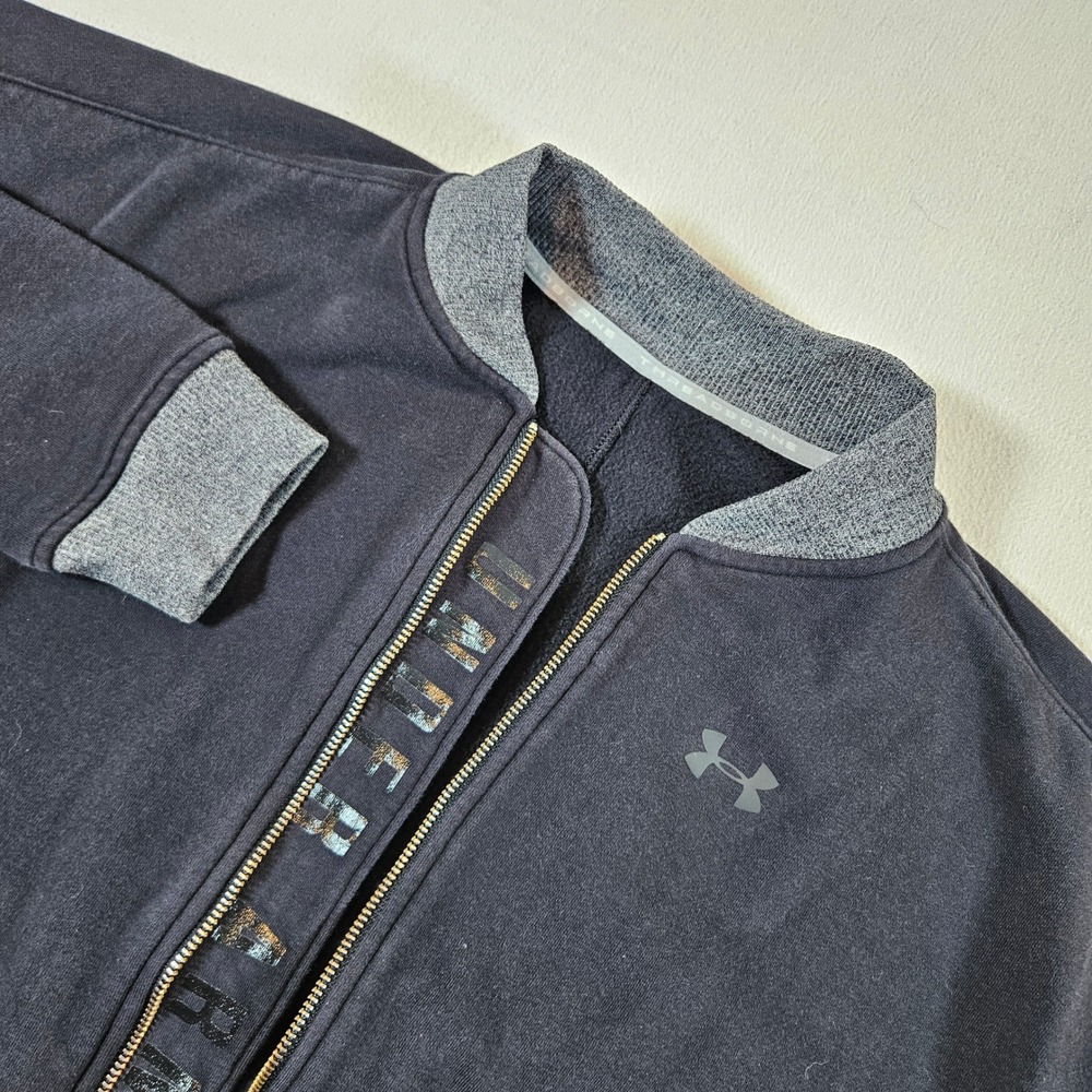 Under Armour Bomber Jacket Womens L Black Threadborne Full Zip Fleece